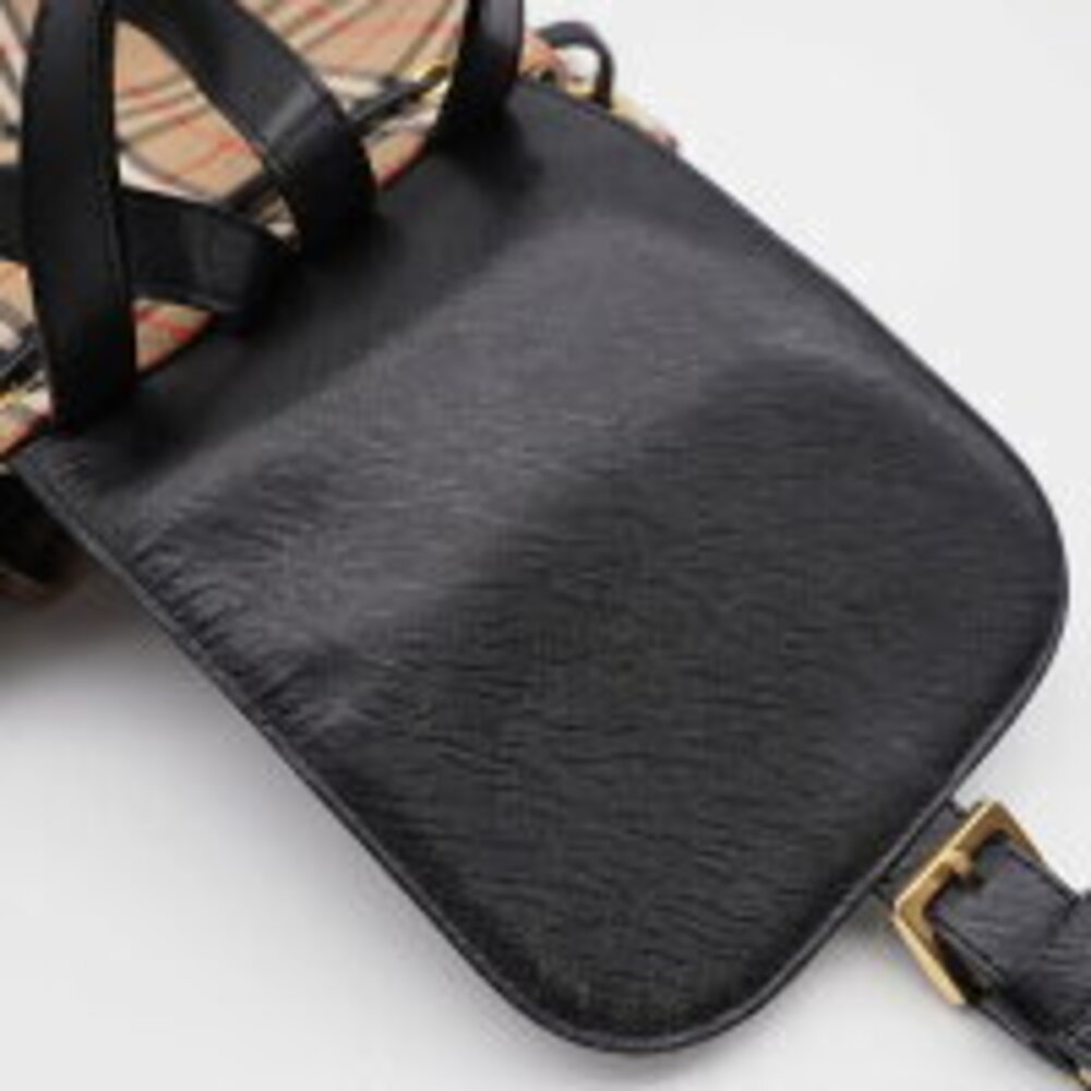 Burberry Canvas Leather Backpack Drawstring Check Black - Picture 9 of 9